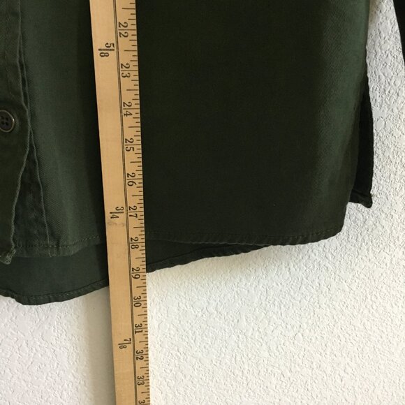 Forever 21 Womens L Military Shirt Button Up Embroidered Patch Cotton Green - Picture 8 of 12